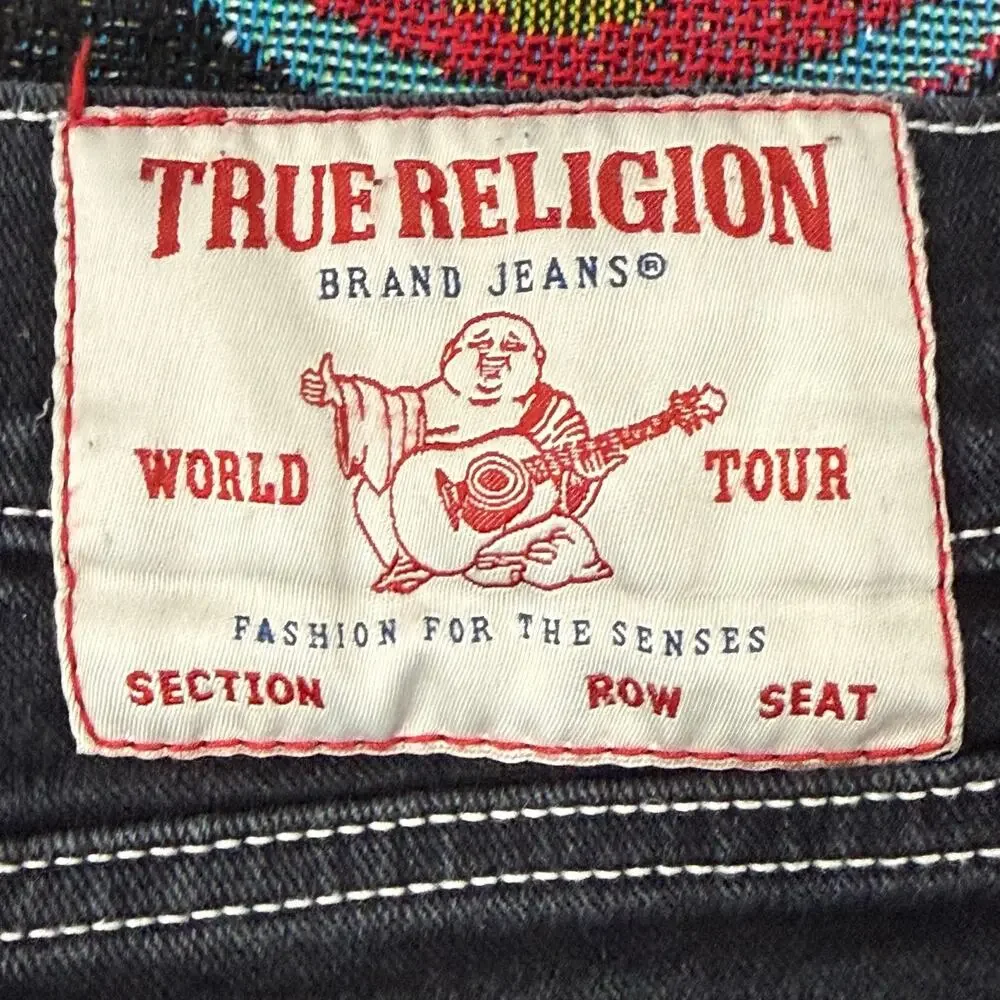 True Religion Mens Bobby Relaxed Baggy Black Denim Jeans Size 34 36 x 31